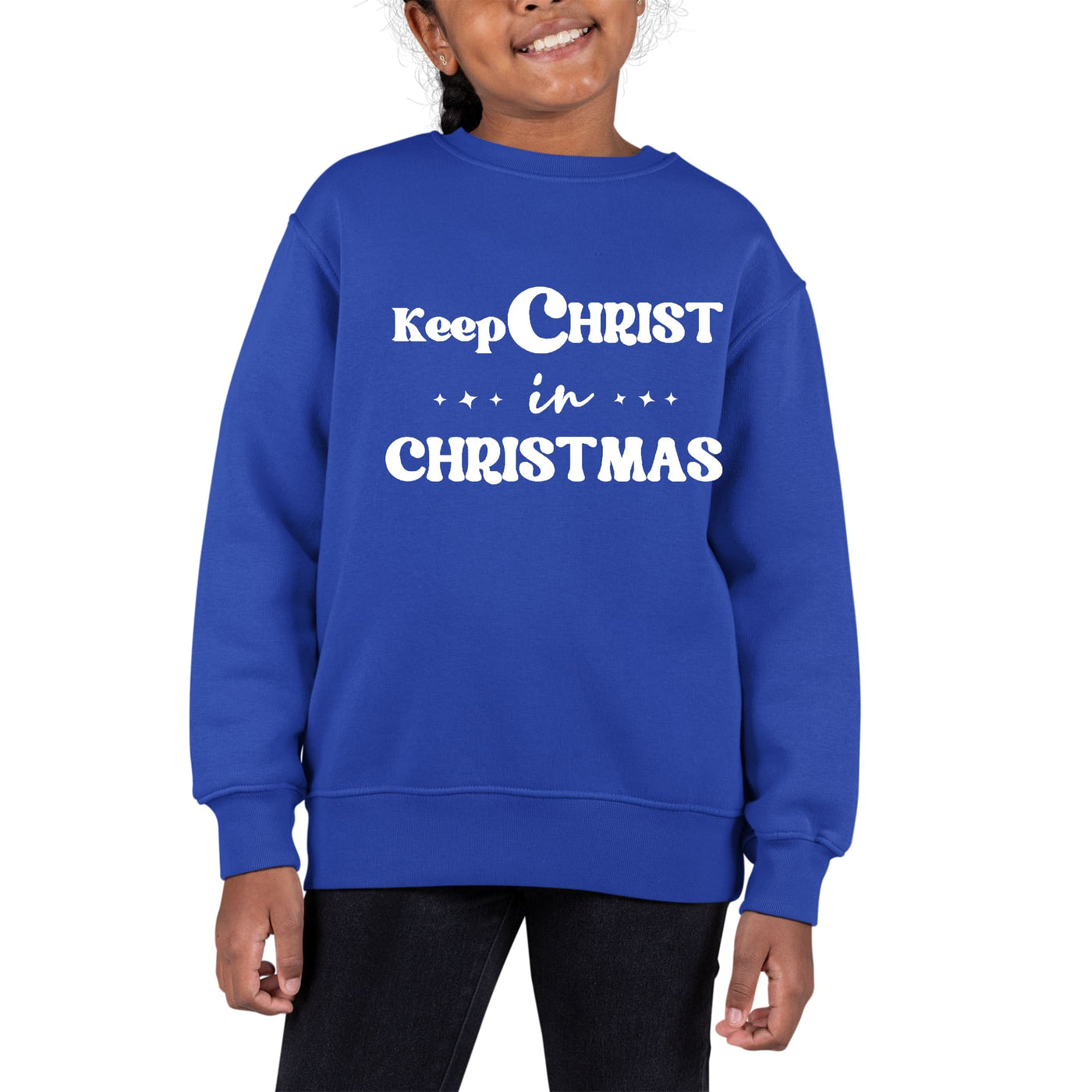 Youth Long Sleeve Crewneck Sweatshirt Keep Christ In Christmas, - Girls