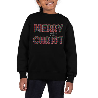 Youth Long Sleeve Crewneck Sweatshirt Merry With Christ Red - Girls