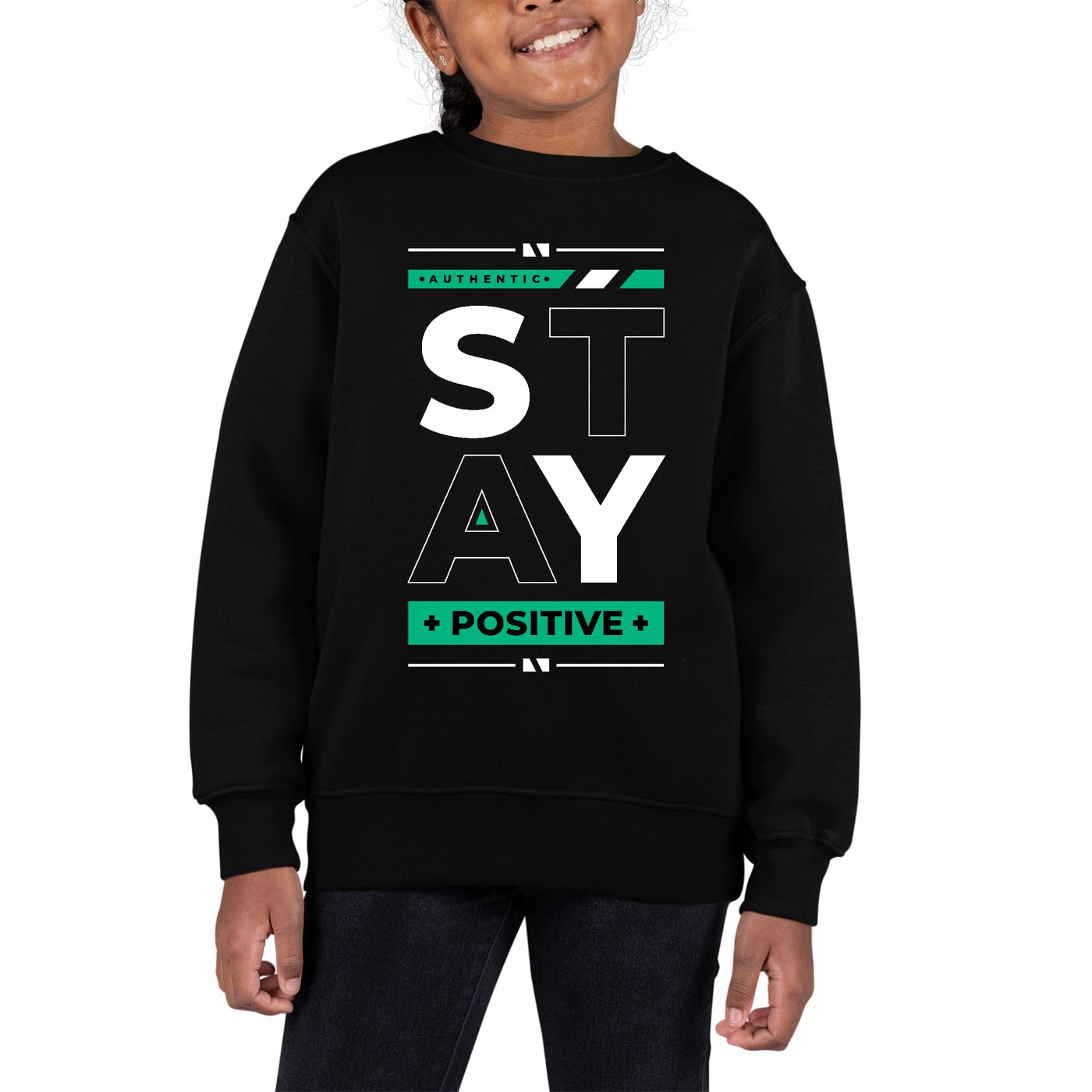 Youth Long Sleeve Crewneck Sweatshirt Stay Positive - Girls | Sweatshirts