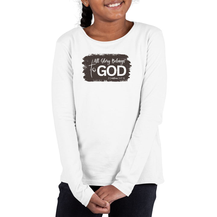 Youth Long Sleeve Graphic T-shirt - All Glory Belongs to God - Brown - Girls