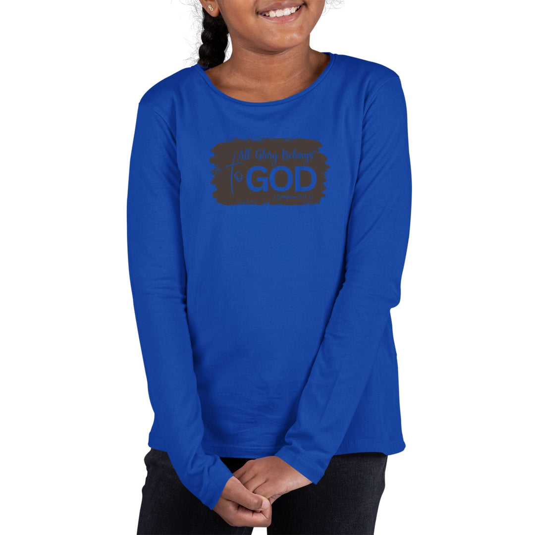 Youth Long Sleeve Graphic T-shirt - All Glory Belongs to God - Brown - Girls