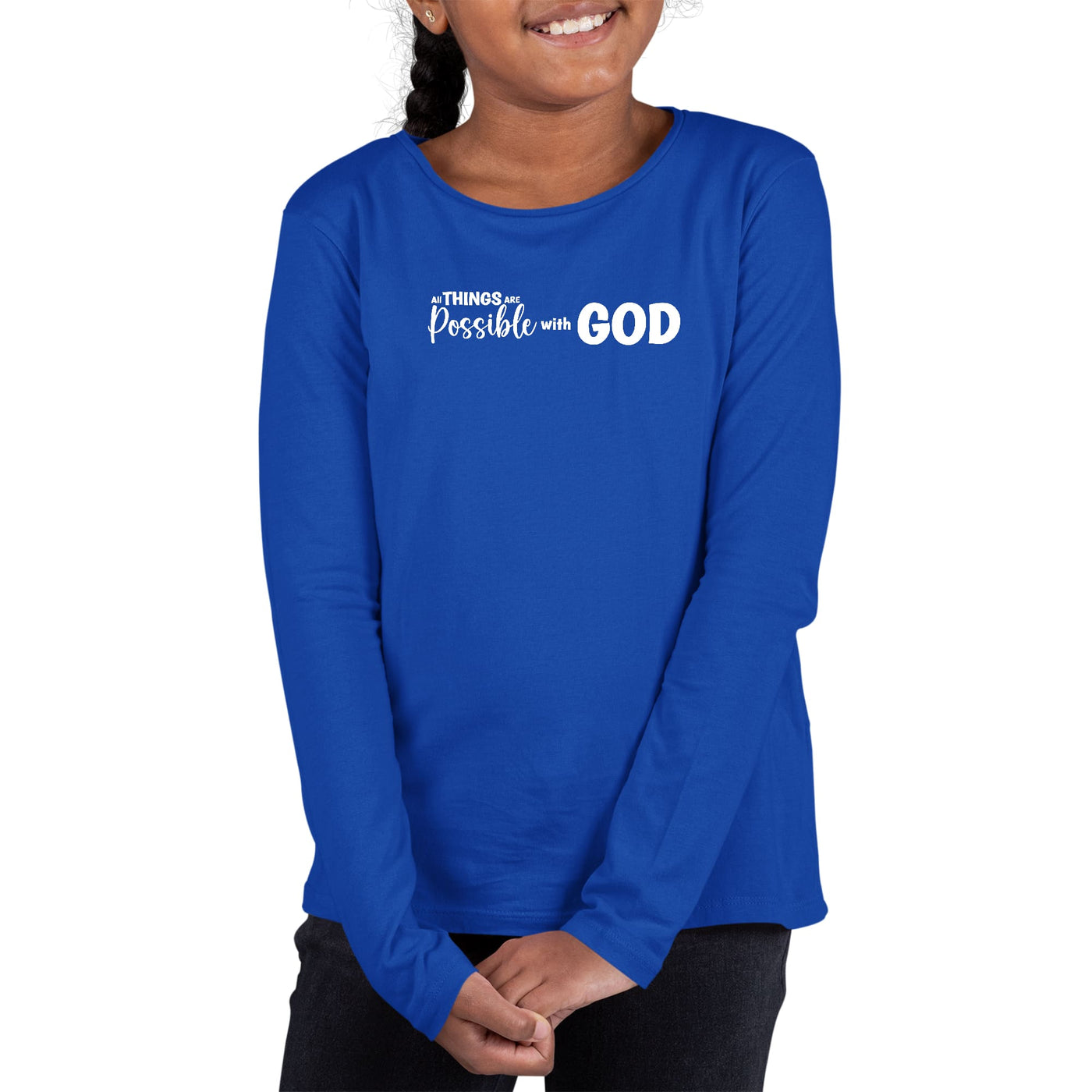 Youth Long Sleeve Graphic T-shirt All Things Are Possible With God - Girls