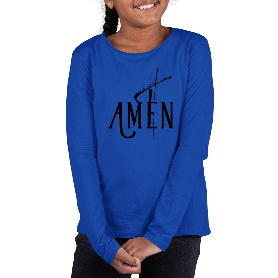 Youth Long Sleeve Graphic T-shirt Amen Black Print - Girls | T-Shirts | Long