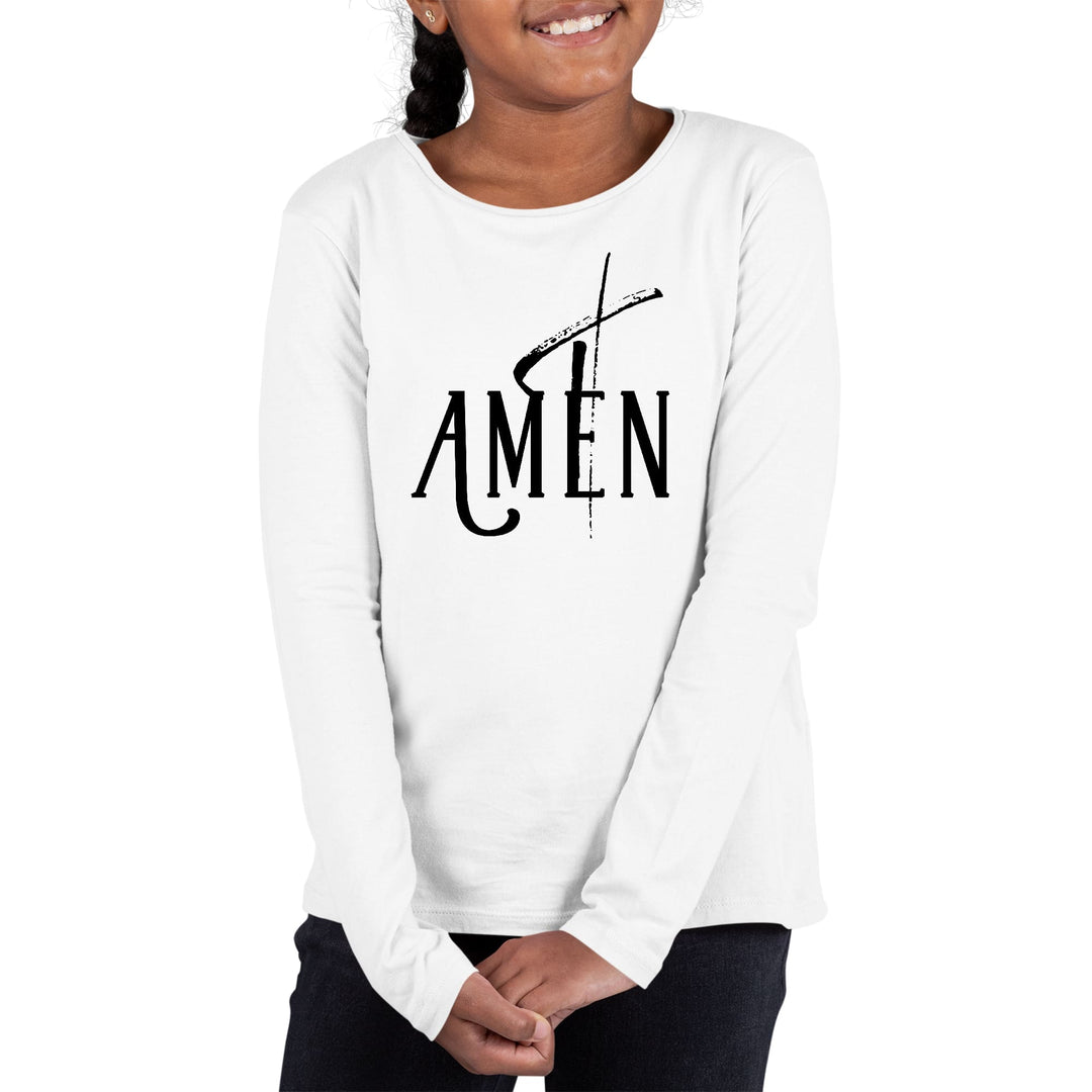 Youth Long Sleeve Graphic T-shirt Amen Black Print - Girls | T-Shirts | Long