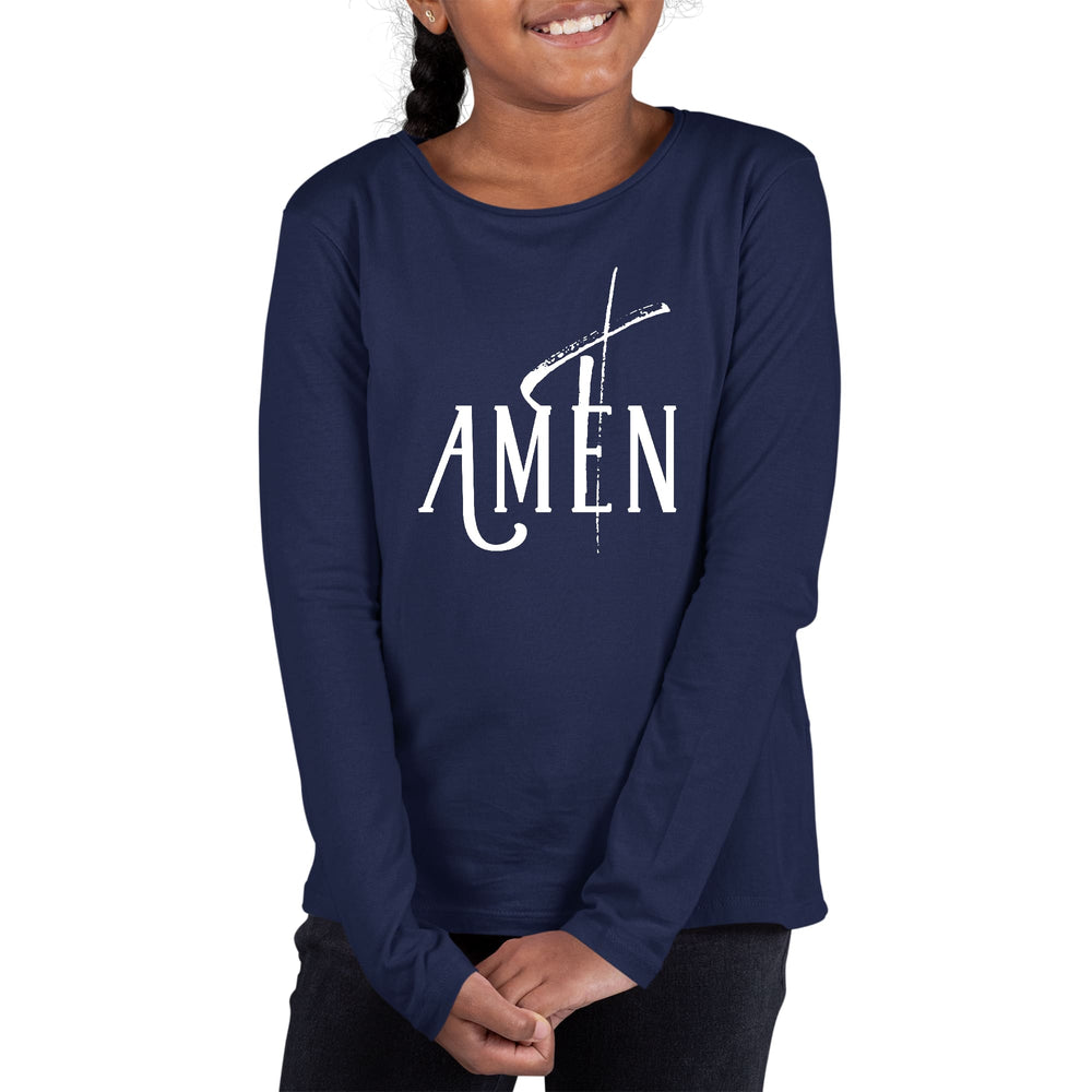 Youth Long Sleeve Graphic T-shirt Amen White Print - Girls | T-Shirts | Long