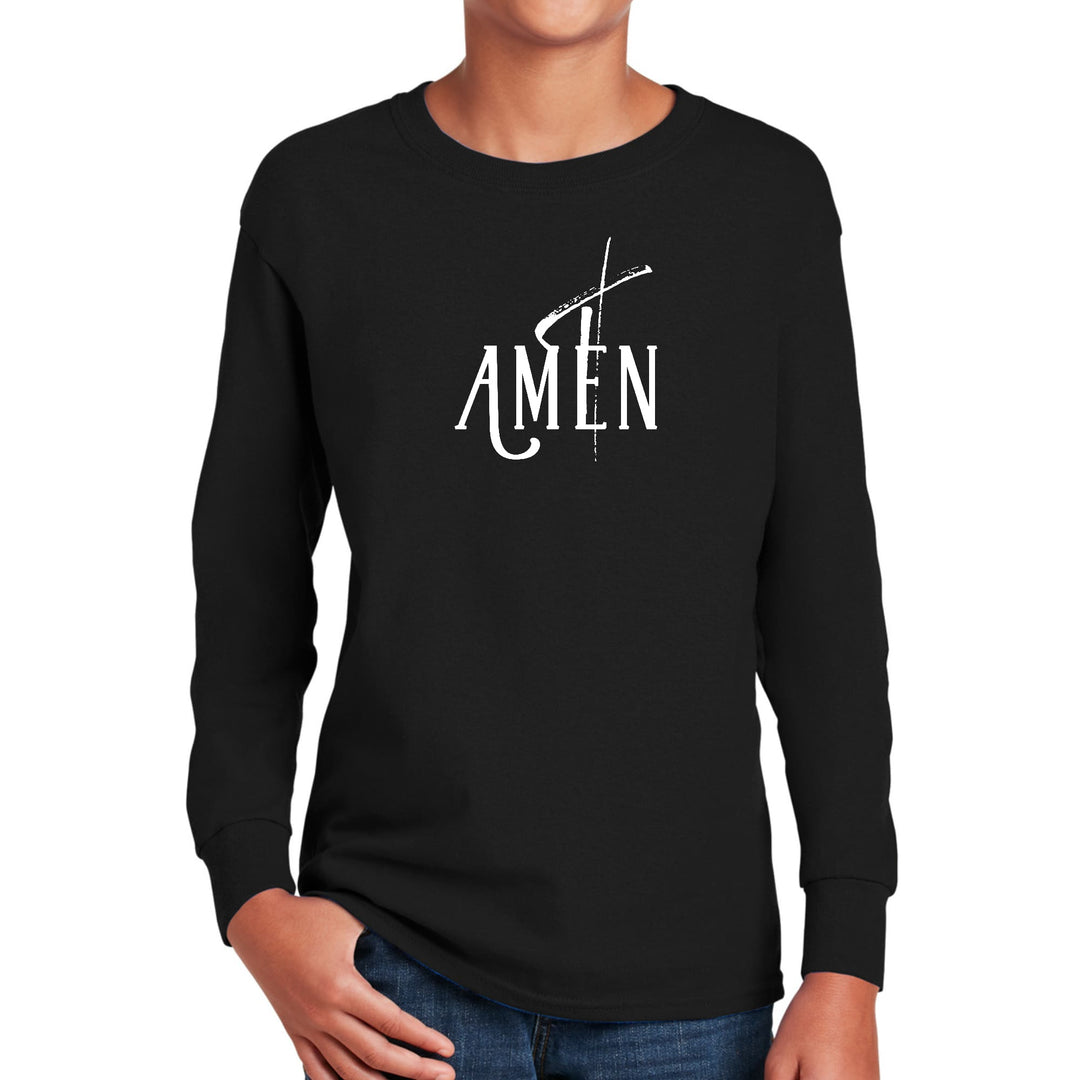 Youth Long Sleeve Graphic T-shirt Amen White Print - Youth | T-Shirts | Long