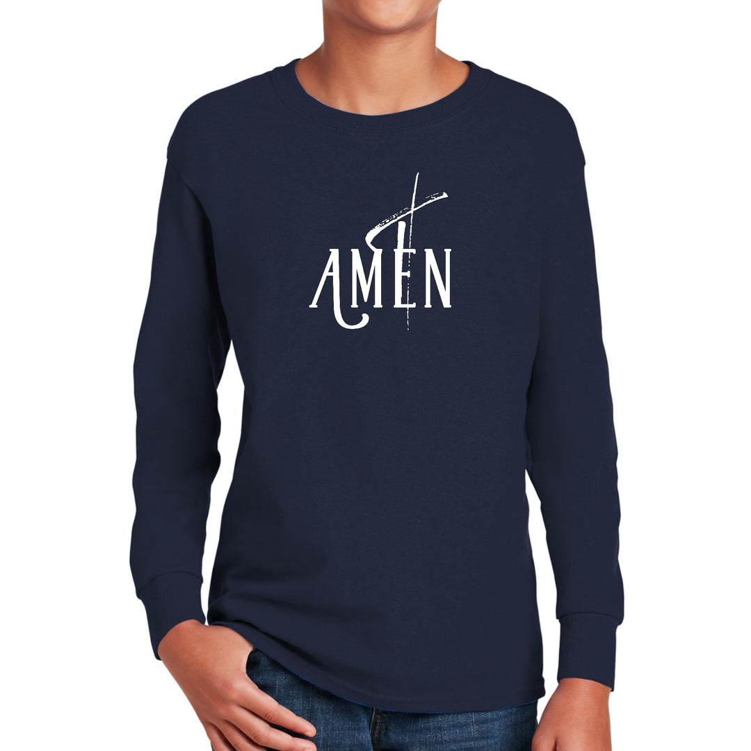 Youth Long Sleeve Graphic T-shirt Amen White Print - Youth | T-Shirts | Long