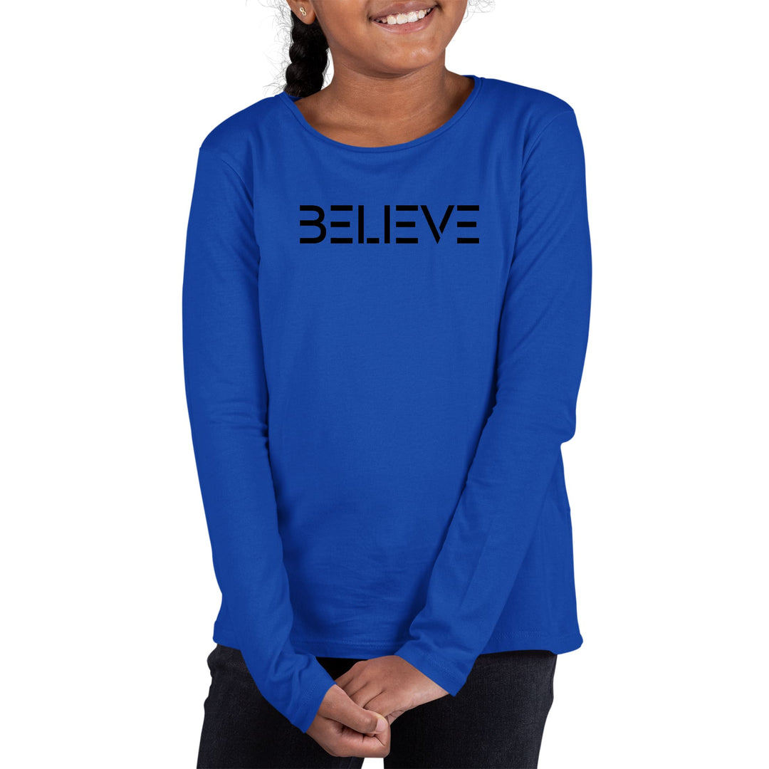 Youth Long Sleeve Graphic T-shirt Believe Black Print - Girls | T-Shirts | Long