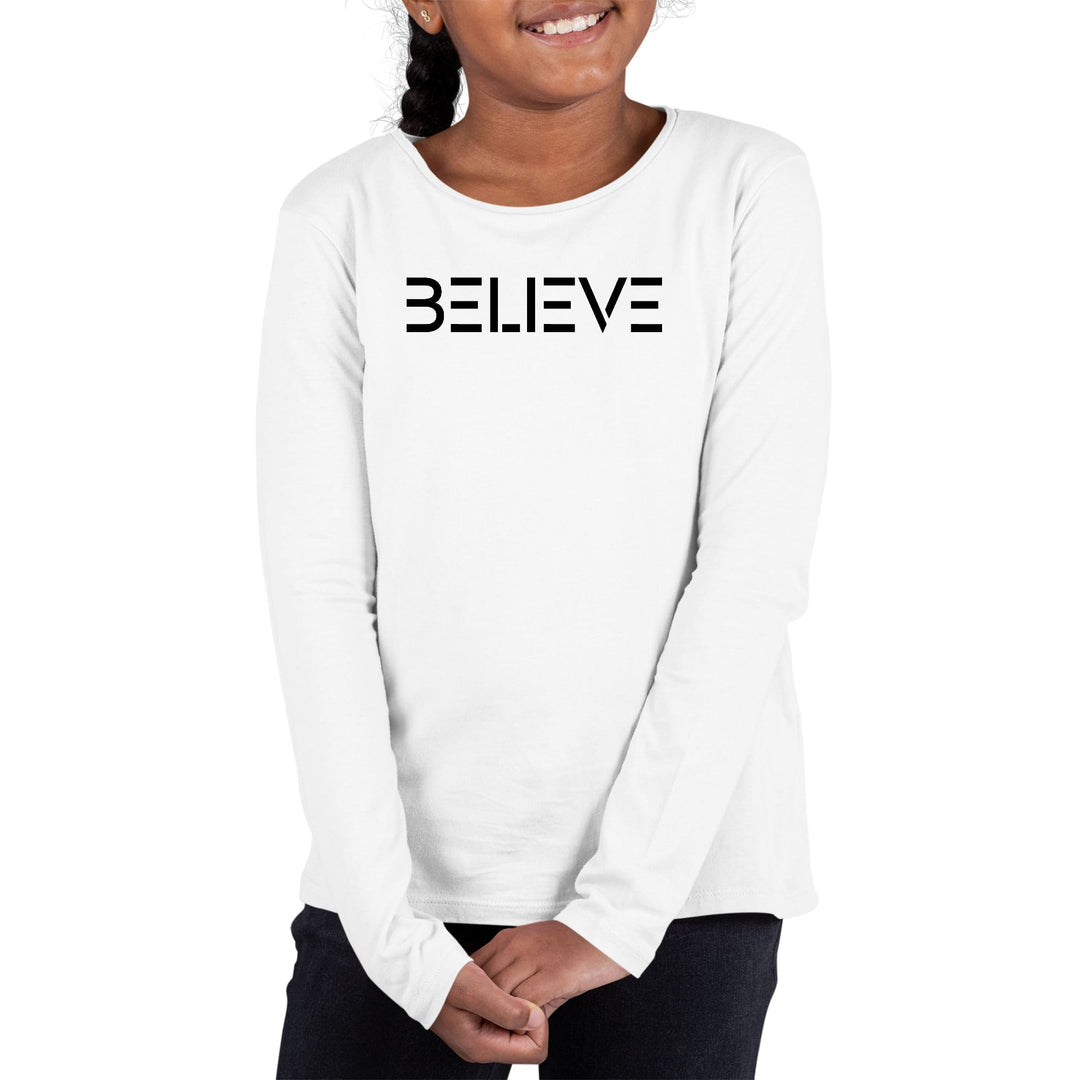 Youth Long Sleeve Graphic T-shirt Believe Black Print - Girls | T-Shirts | Long