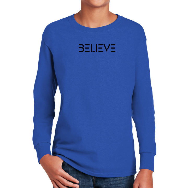 Youth Long Sleeve Graphic T-shirt Believe Black Print - Youth | T-Shirts | Long