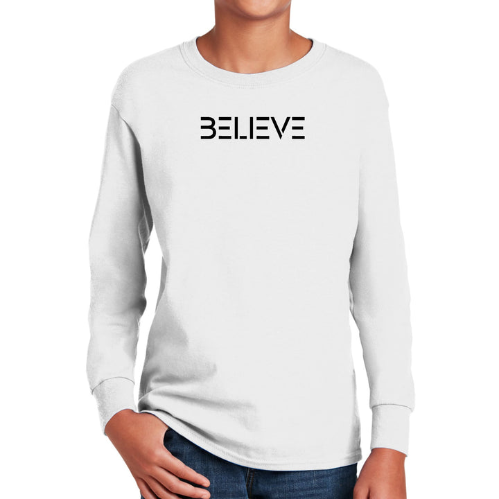 Youth Long Sleeve Graphic T-shirt Believe Black Print - Youth | T-Shirts | Long