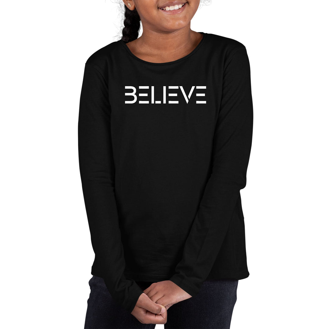 Youth Long Sleeve Graphic T-shirt Believe White Print - Girls | T-Shirts | Long