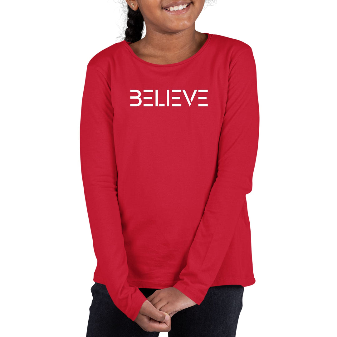 Youth Long Sleeve Graphic T-shirt Believe White Print - Girls | T-Shirts | Long