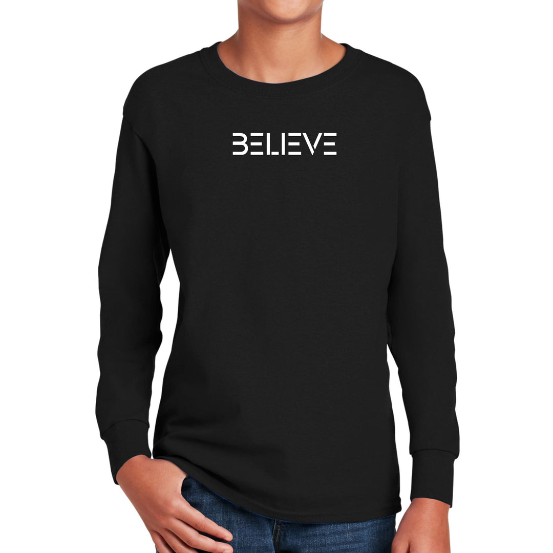 Youth Long Sleeve Graphic T-shirt Believe White Print - Youth | T-Shirts | Long