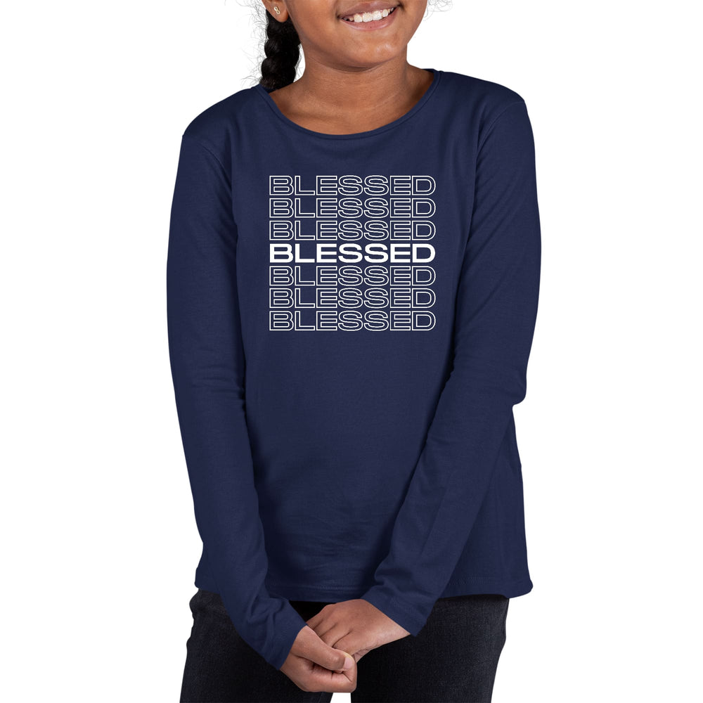 Youth Long Sleeve Graphic T-shirt Blessed Stacked Print - Girls | T-Shirts