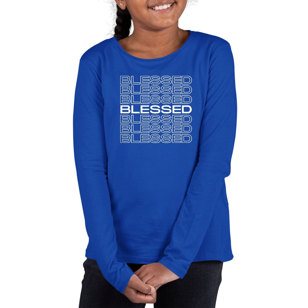 Youth Long Sleeve Graphic T-shirt Blessed Stacked Print - Girls | T-Shirts