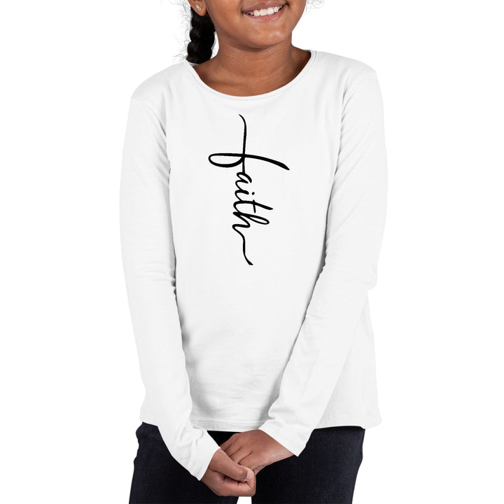 Youth Long Sleeve Graphic T-shirt Faith Script Cross Black - Girls | T-Shirts