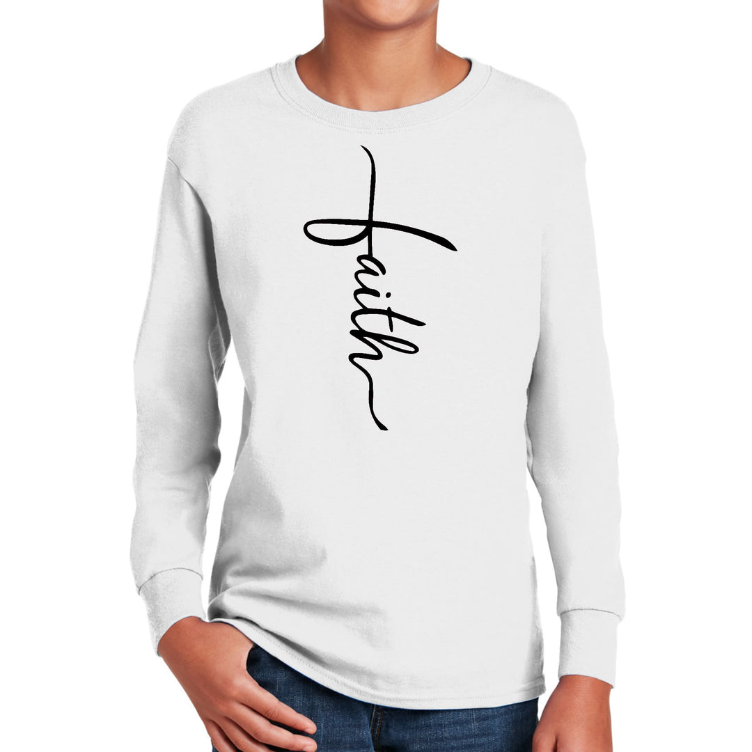 Youth Long Sleeve Graphic T-shirt Faith Script Cross Black - Youth | T-Shirts