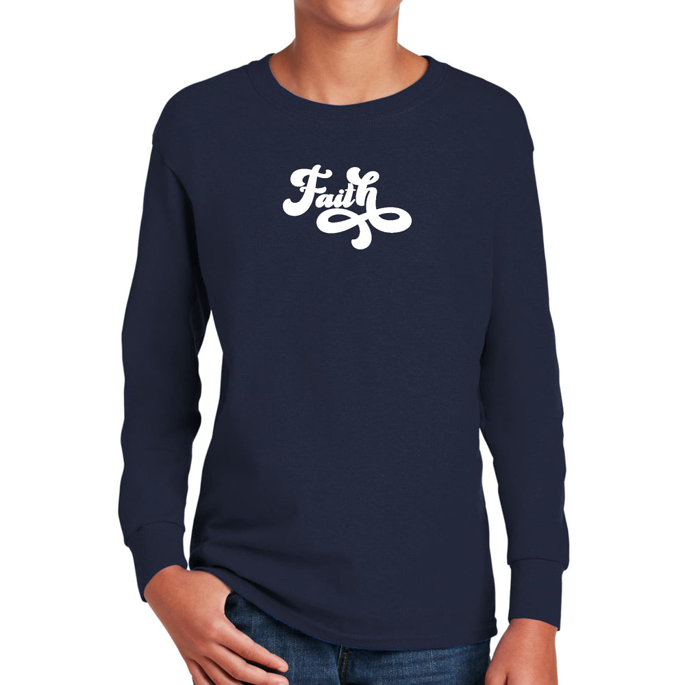 Youth Long Sleeve Graphic T-shirt Faith Script Illustration - Youth | T-Shirts