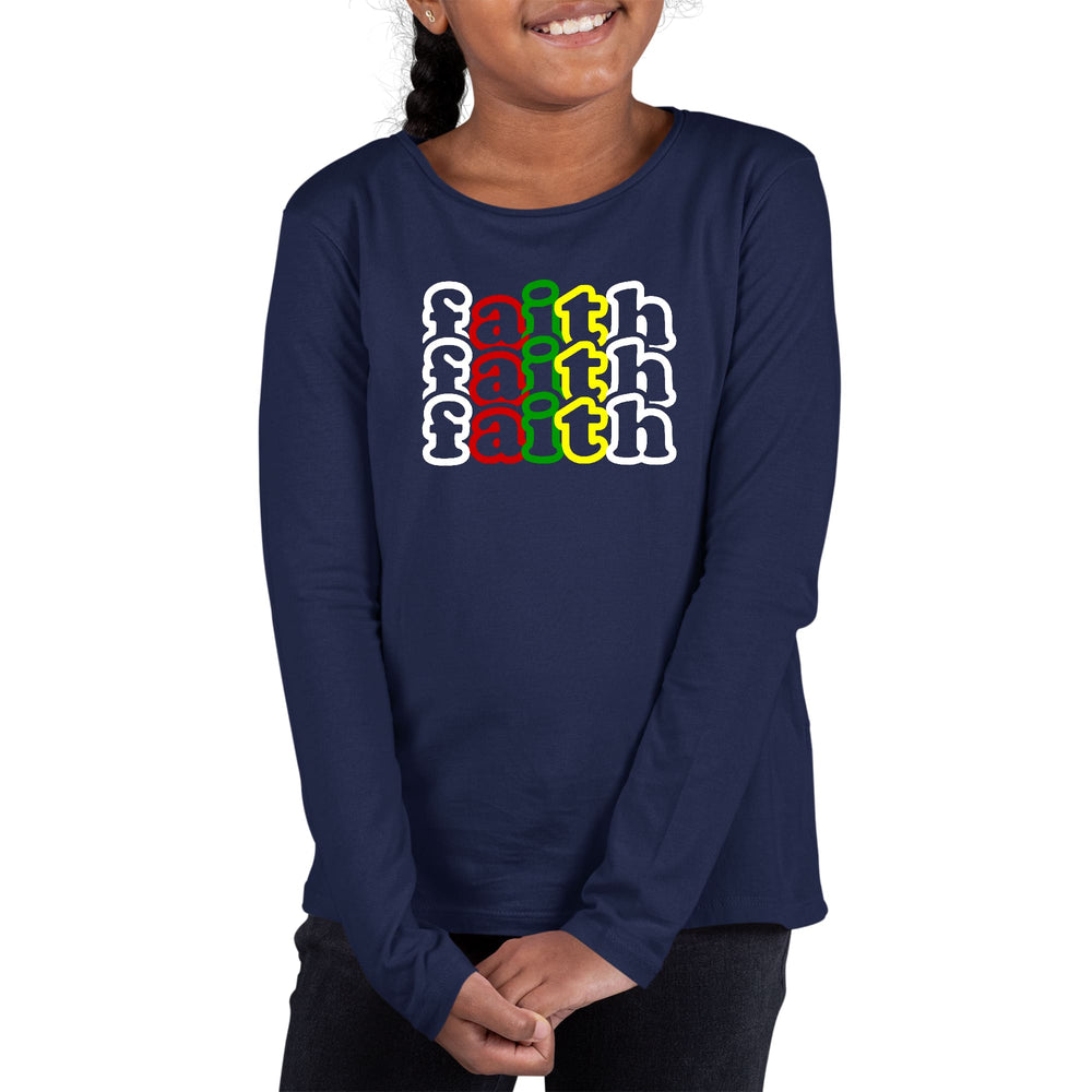 Youth Long Sleeve Graphic T-shirt Faith Stack Multicolor Illustration - Girls