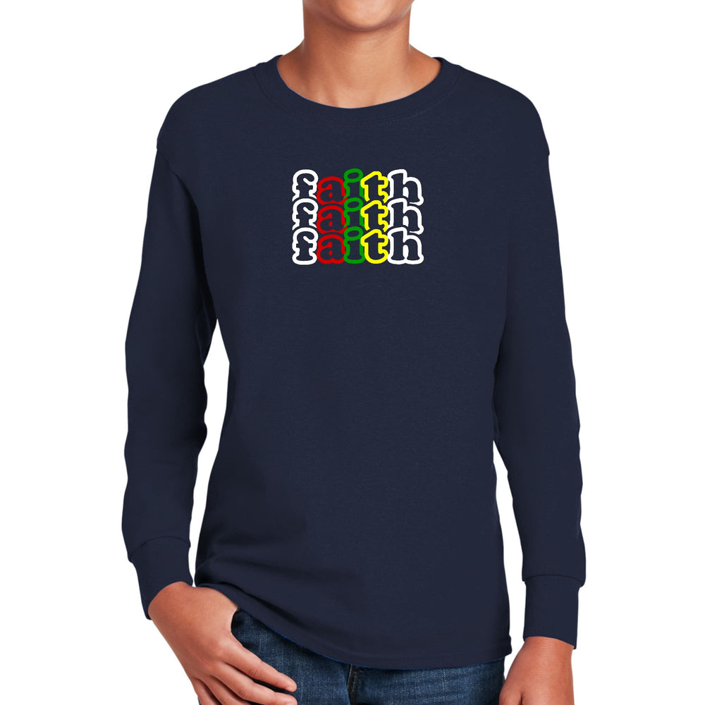 Youth Long Sleeve Graphic T-shirt Faith Stack Multicolor Illustration - Youth