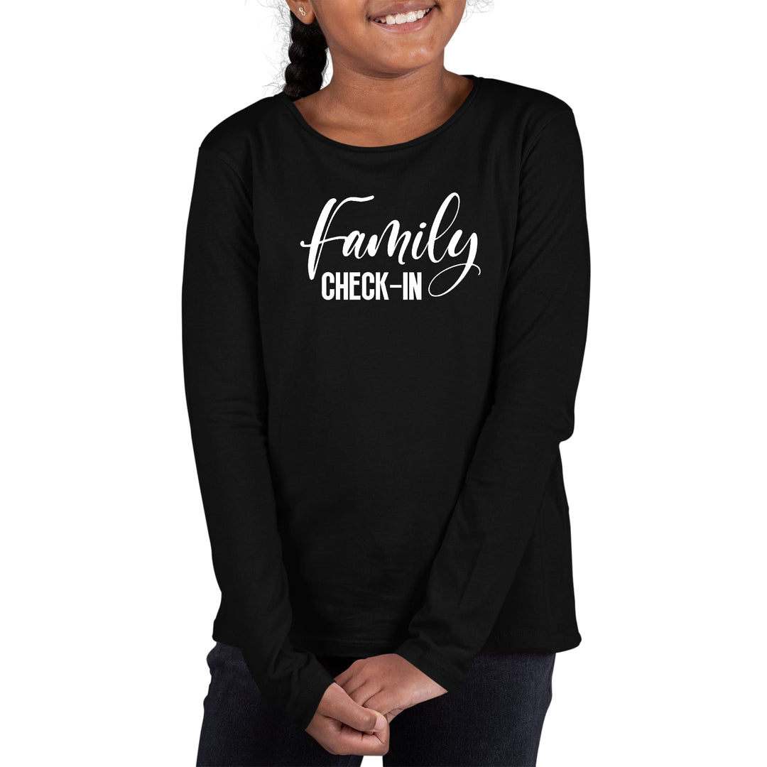 Youth Long Sleeve Graphic T-shirt Family Check-in Illustration - Girls