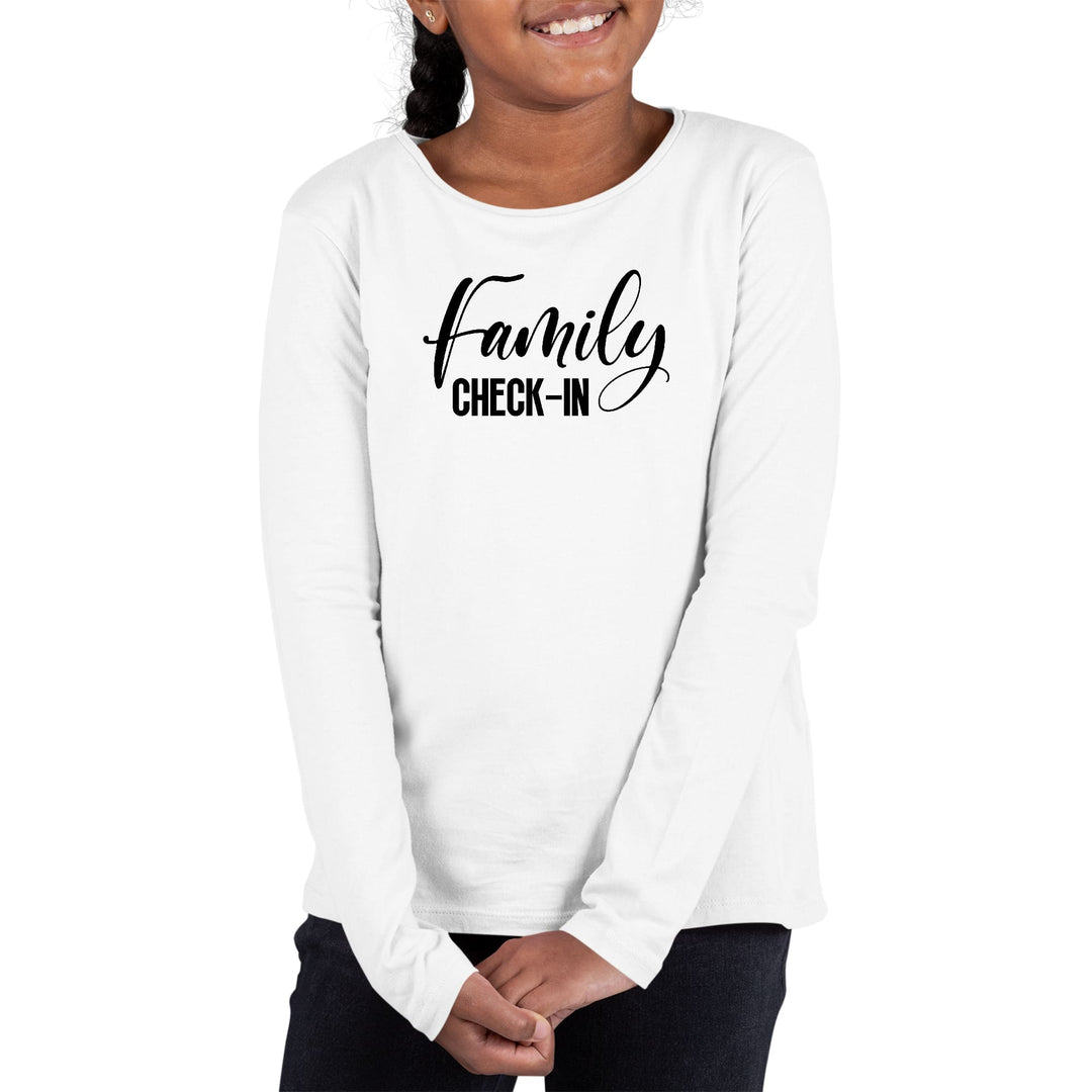 Youth Long Sleeve Graphic T-shirt Family Check-in Illustration - Girls