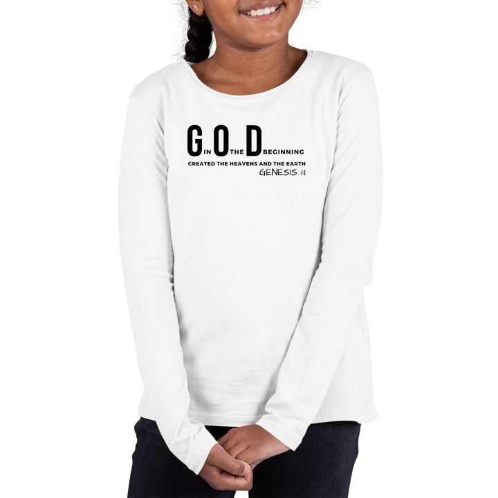 Youth Long Sleeve Graphic T-shirt God in the Beginning Print - Girls | T-Shirts