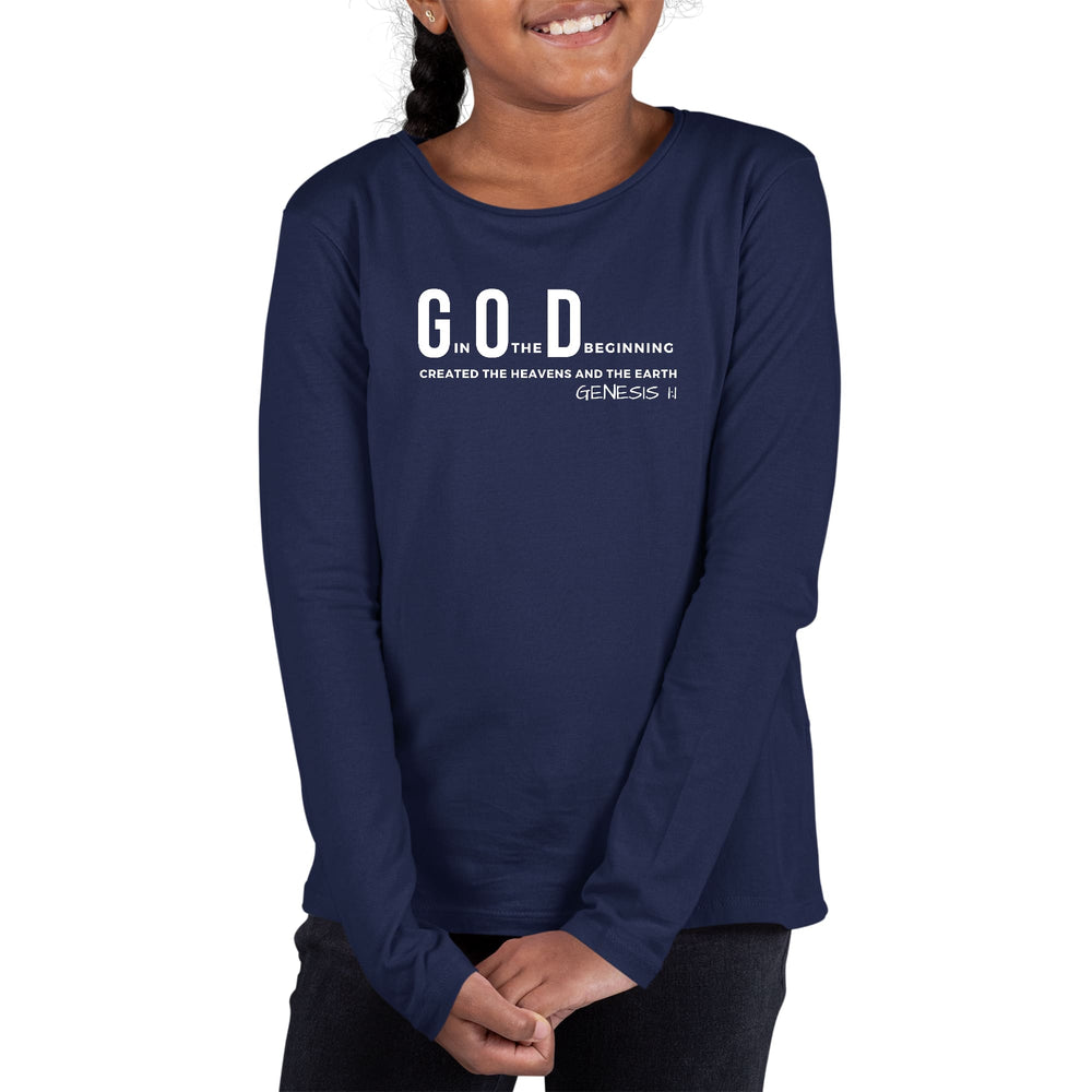 Youth Long Sleeve Graphic T-shirt God in the Beginning Print - Girls | T-Shirts