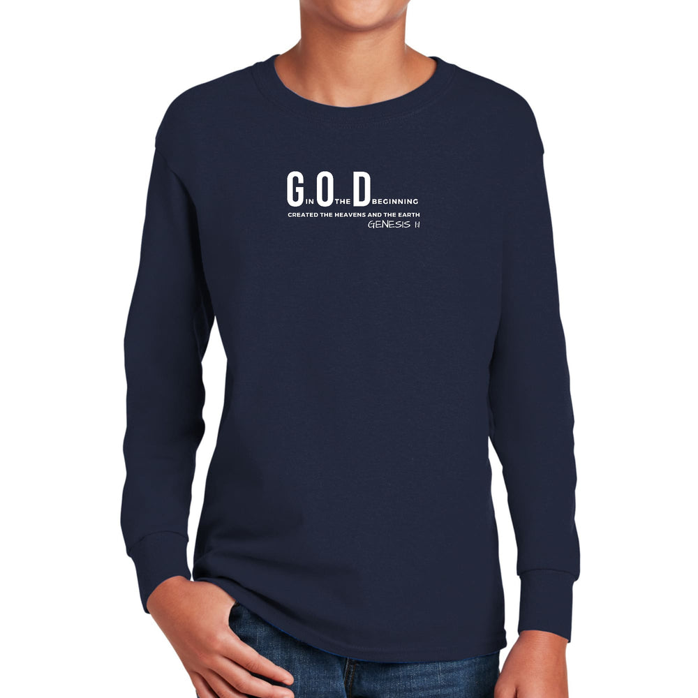 Youth Long Sleeve Graphic T-shirt God in the Beginning Print - Youth | T-Shirts