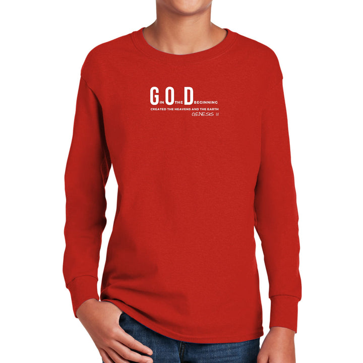 Youth Long Sleeve Graphic T-shirt God in the Beginning Print - Youth | T-Shirts