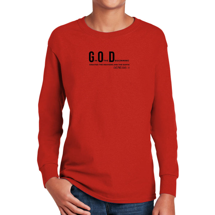 Youth Long Sleeve Graphic T-shirt God in the Beginning Print - Youth | T-Shirts