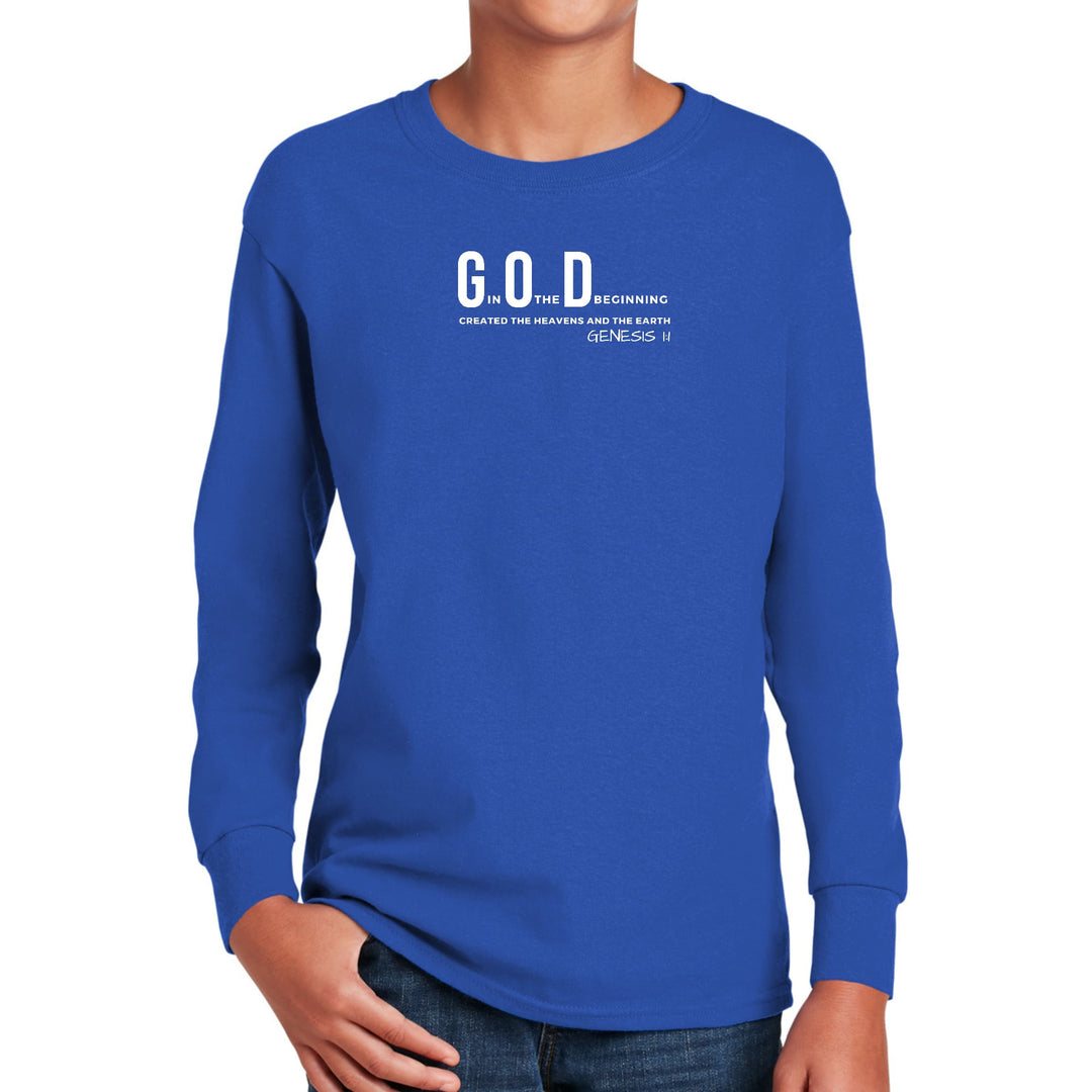 Youth Long Sleeve Graphic T-shirt God in the Beginning Print - Youth | T-Shirts