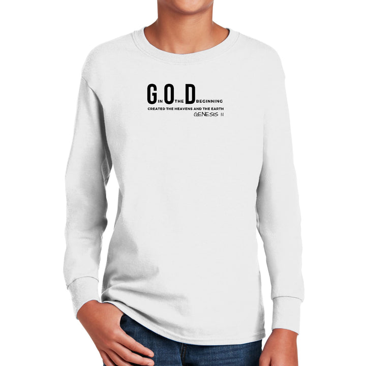 Youth Long Sleeve Graphic T-shirt God in the Beginning Print - Youth | T-Shirts