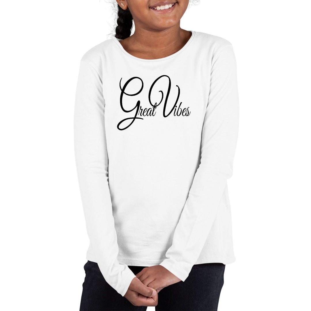 Youth Long Sleeve Graphic T-shirt Great Vibes Black Illustration - Girls