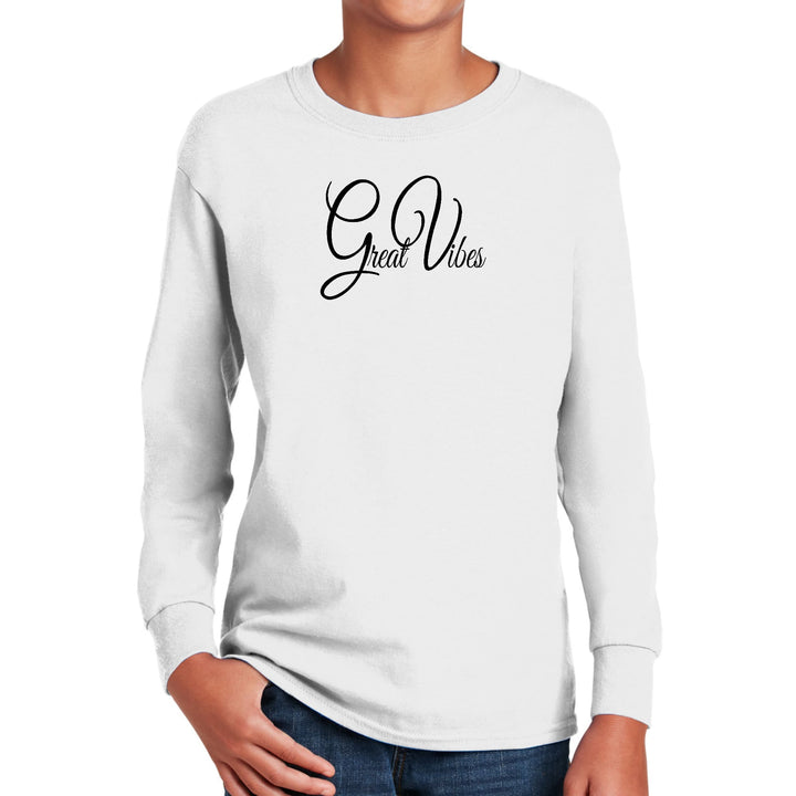 Youth Long Sleeve Graphic T-shirt Great Vibes Black Illustration - Youth