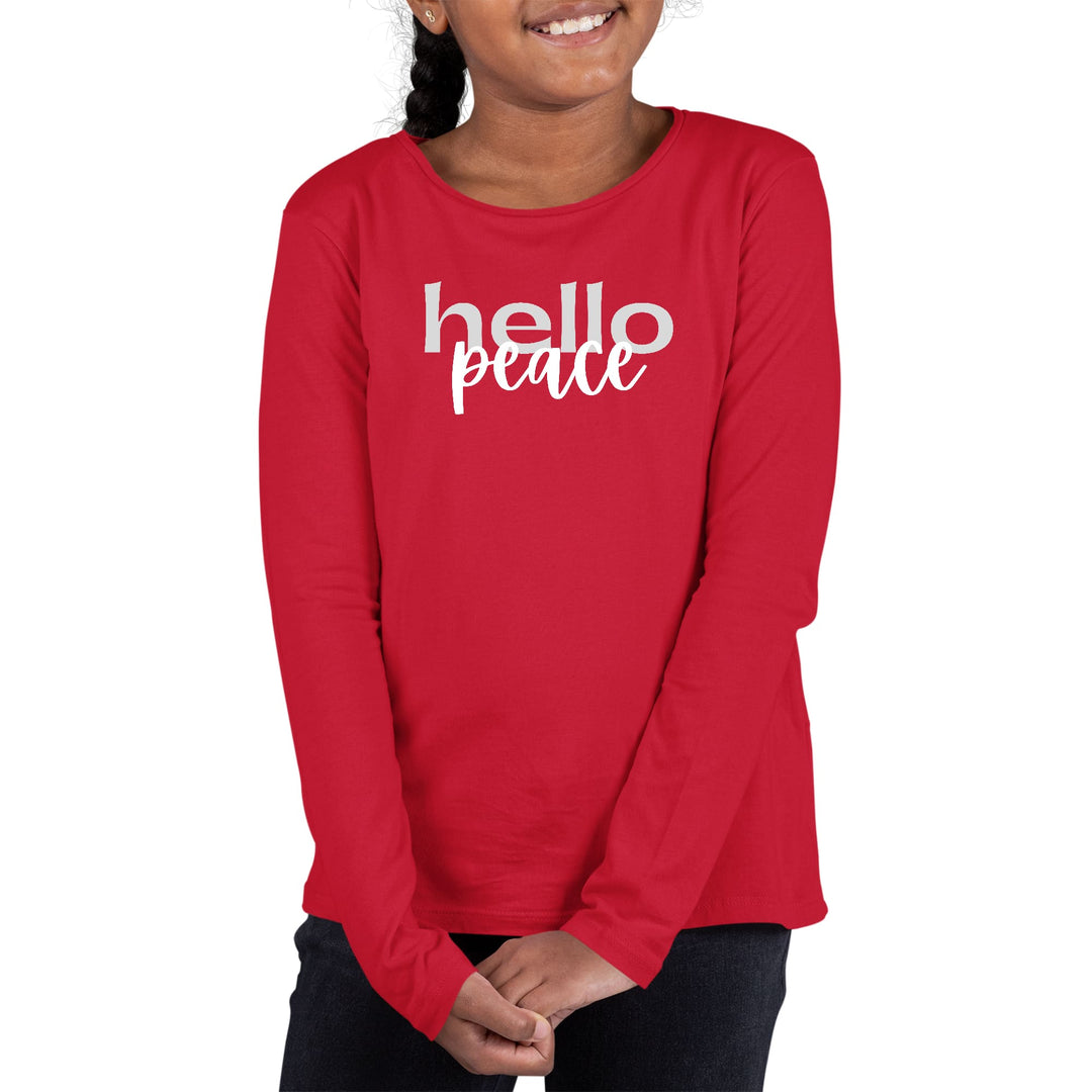 Youth Long Sleeve Graphic T-shirt Hello Peace Motivational Peaceful - Girls