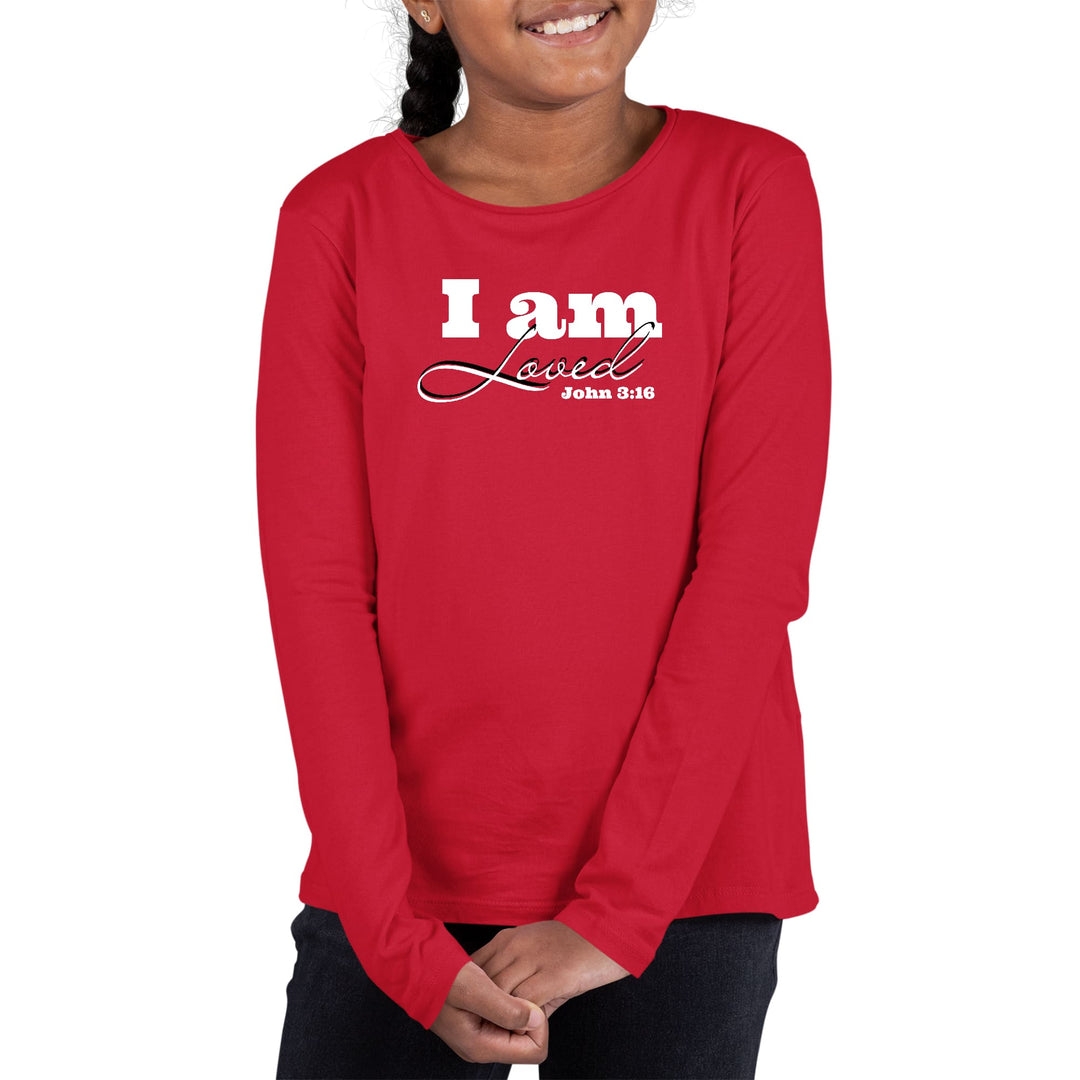 Youth Long Sleeve Graphic T-shirt i am Loved - John 3:16 Illustration - Girls