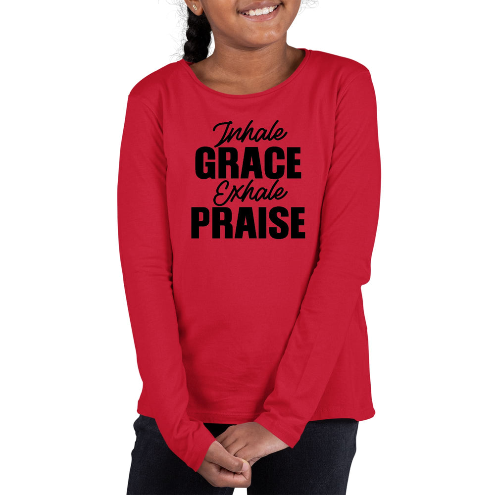 Youth Long Sleeve Graphic T-shirt Inhale Grace Exhale Praise Black - Girls