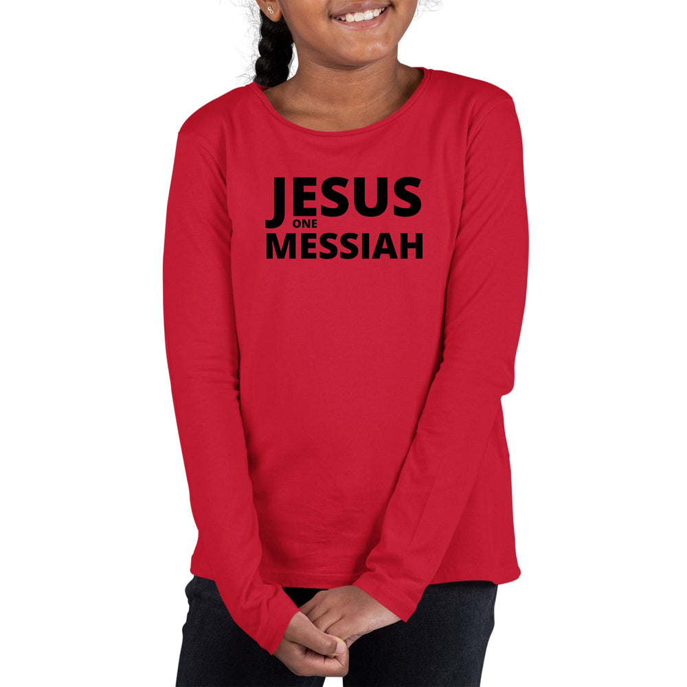 Youth Long Sleeve Graphic T-shirt Jesus one Messiah Black - Girls | T-Shirts