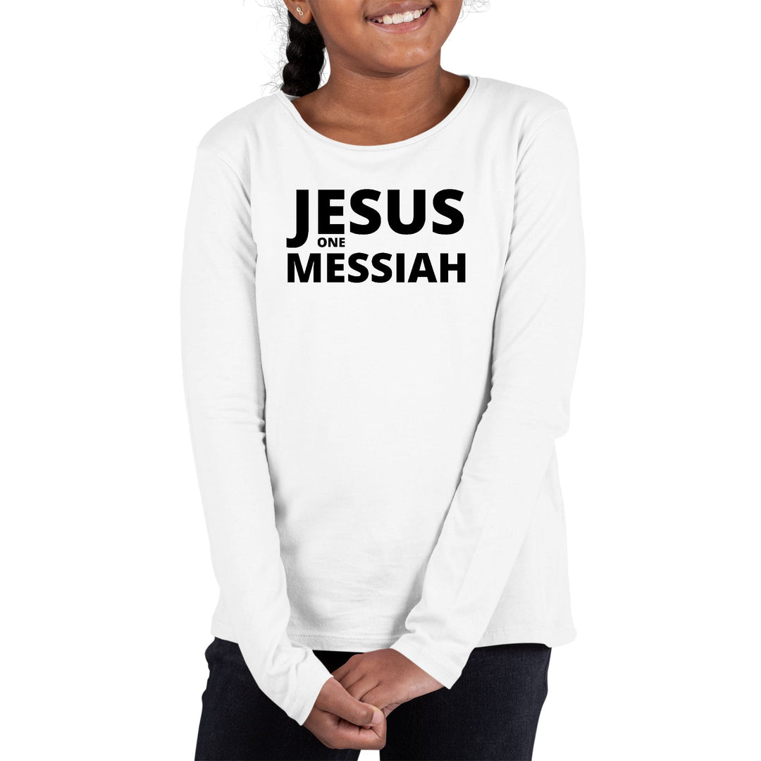 Youth Long Sleeve Graphic T-shirt Jesus one Messiah Black - Girls | T-Shirts