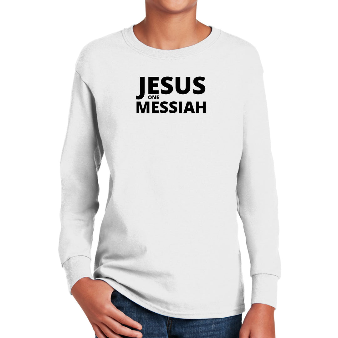 Youth Long Sleeve Graphic T-shirt Jesus one Messiah Black - Youth | T-Shirts