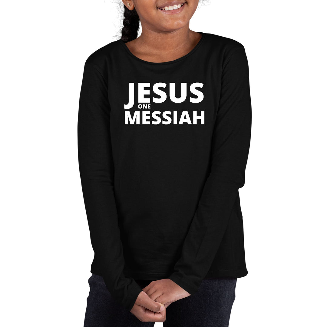 Youth Long Sleeve Graphic T-shirt Jesus one Messiah - Girls | T-Shirts | Long