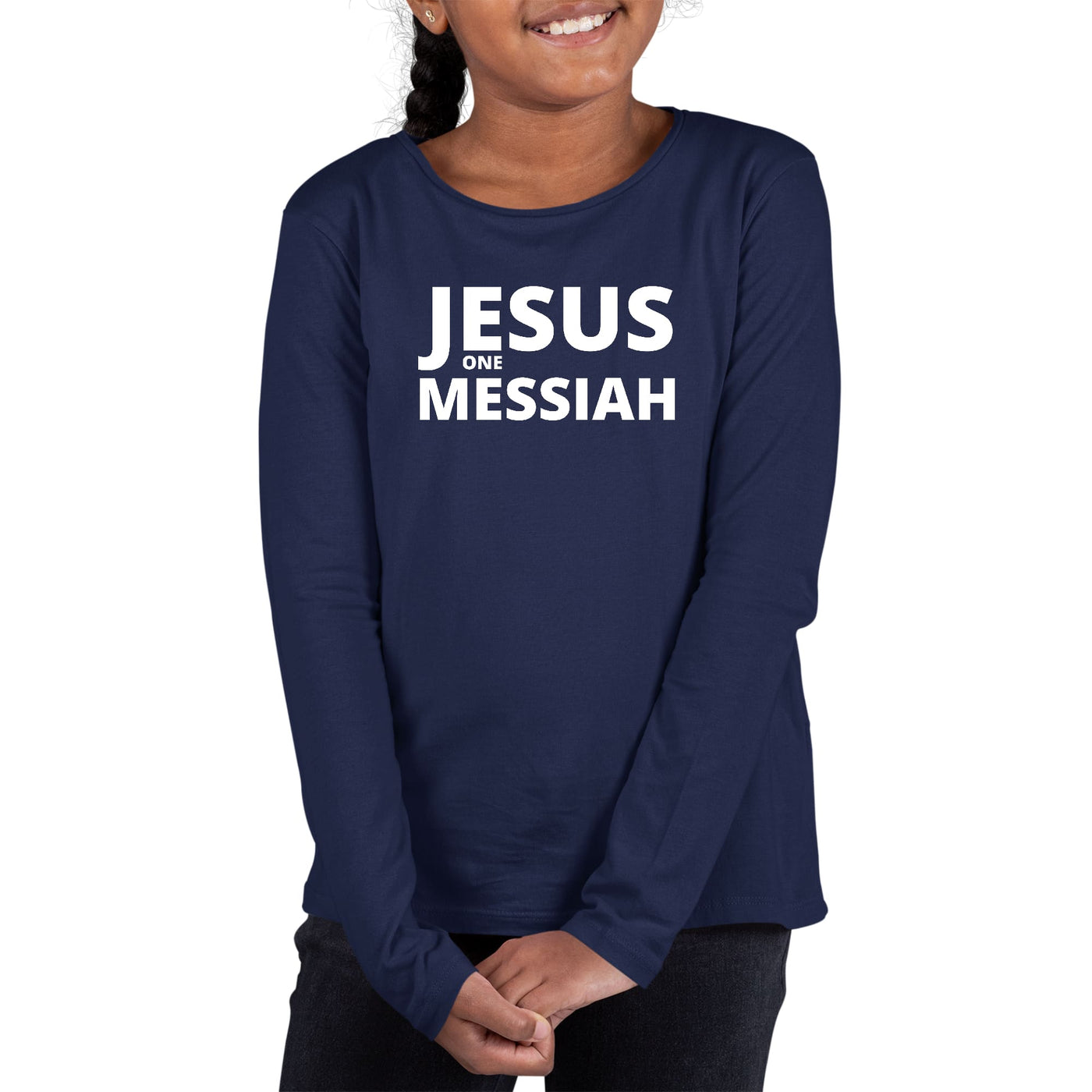 Youth Long Sleeve Graphic T-shirt Jesus One Messiah - Girls | T-Shirts | Long