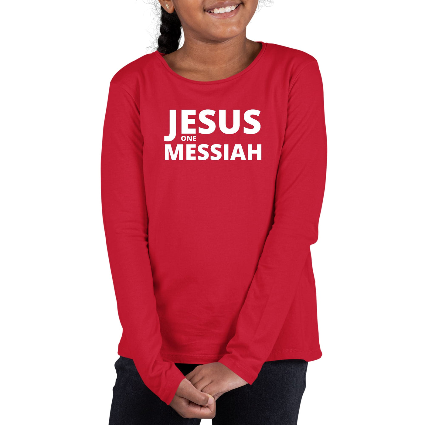 Youth Long Sleeve Graphic T-shirt Jesus One Messiah - Girls | T-Shirts | Long