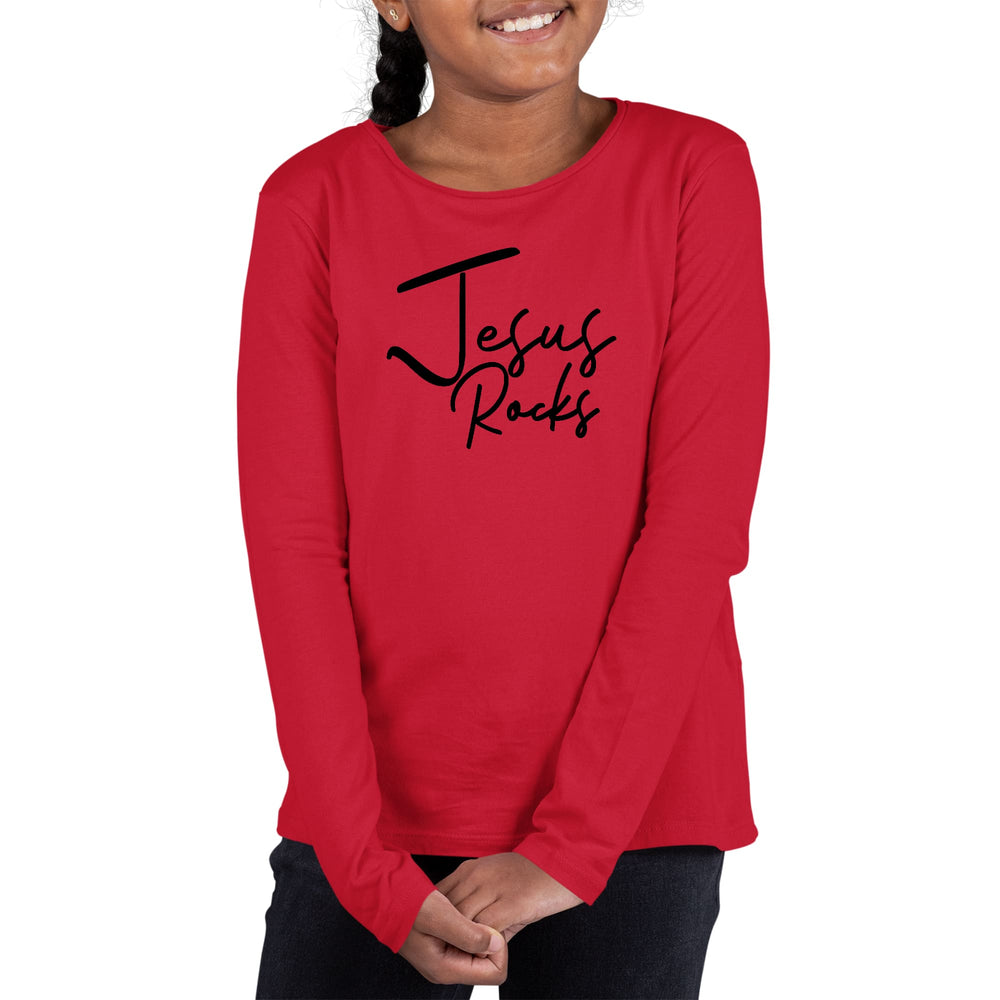 Youth Long Sleeve Graphic T-shirt Jesus Rocks Print - Girls | T-Shirts | Long