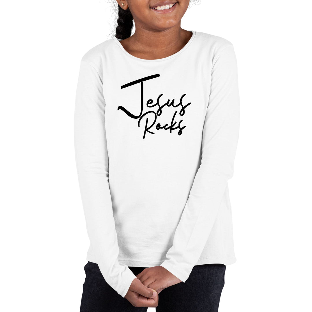 Youth Long Sleeve Graphic T-shirt Jesus Rocks Print - Girls | T-Shirts | Long