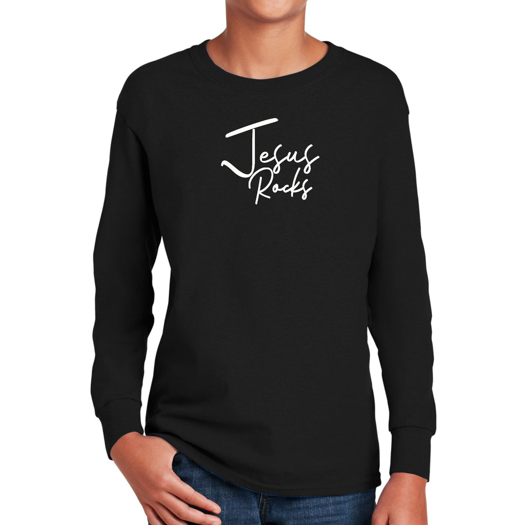 Youth Long Sleeve Graphic T-shirt Jesus Rocks Print - Youth | T-Shirts | Long