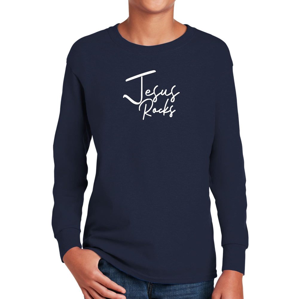 Youth Long Sleeve Graphic T-shirt Jesus Rocks Print - Youth | T-Shirts | Long