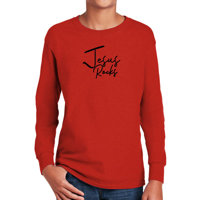 Youth Long Sleeve Graphic T-shirt Jesus Rocks Print - Youth | T-Shirts | Long